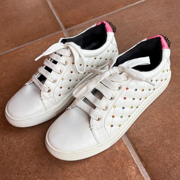Kurt Geiger Bejeweled Rainbow Crystal Quilted Leather Sneakers size 37/4 US 7 - Picture 8 of 15